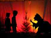 Part of the traditional Christmas market celebration in Karlsruhe is the "fairy-tale wood", a larger-than-life silhouette display.  Xandie especially liked this one because we had just gone to see "Hnsel und Gretel" at the opera.