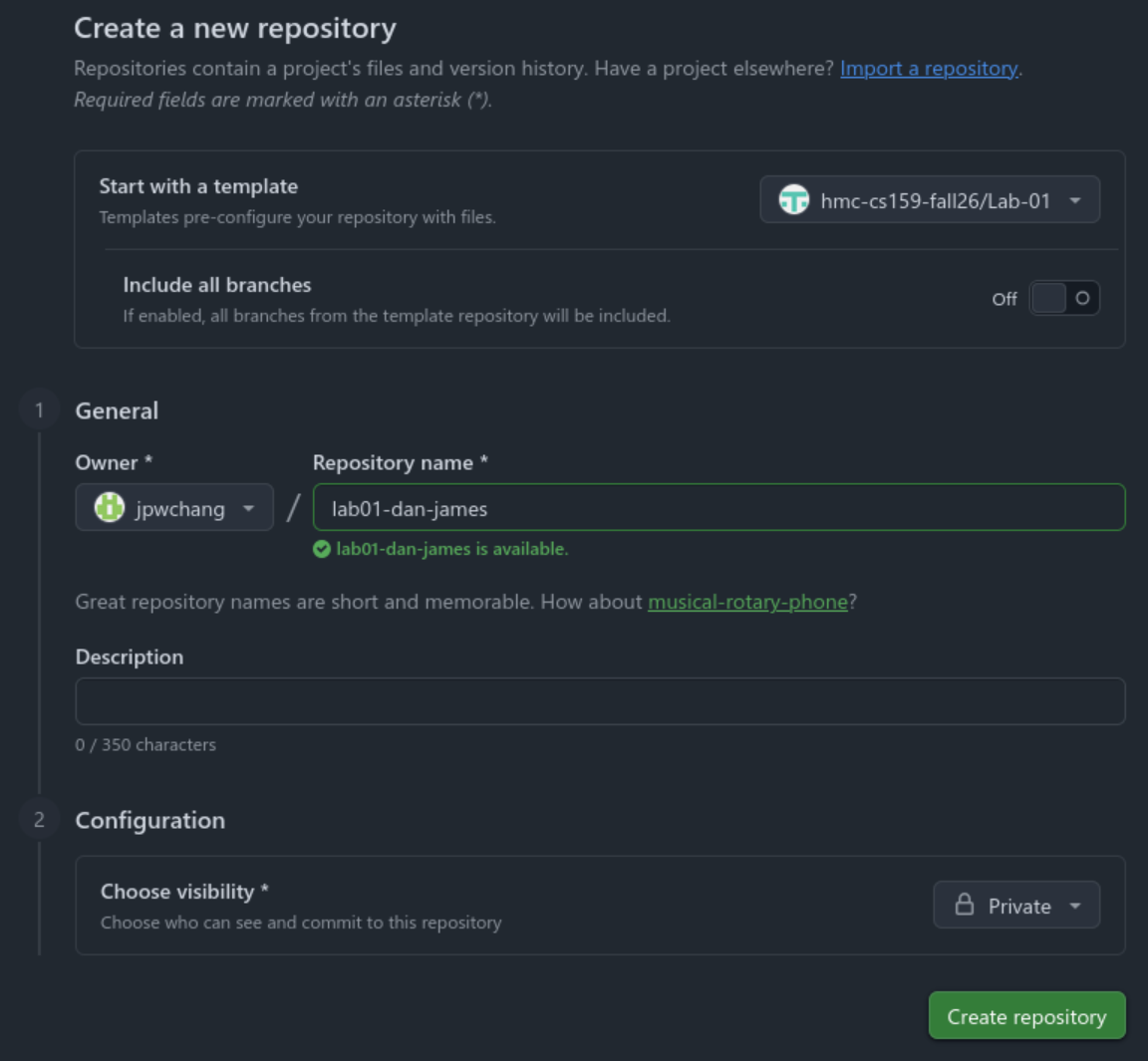 Repository setup page