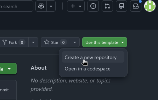 "Use this template" menu on GitHub
