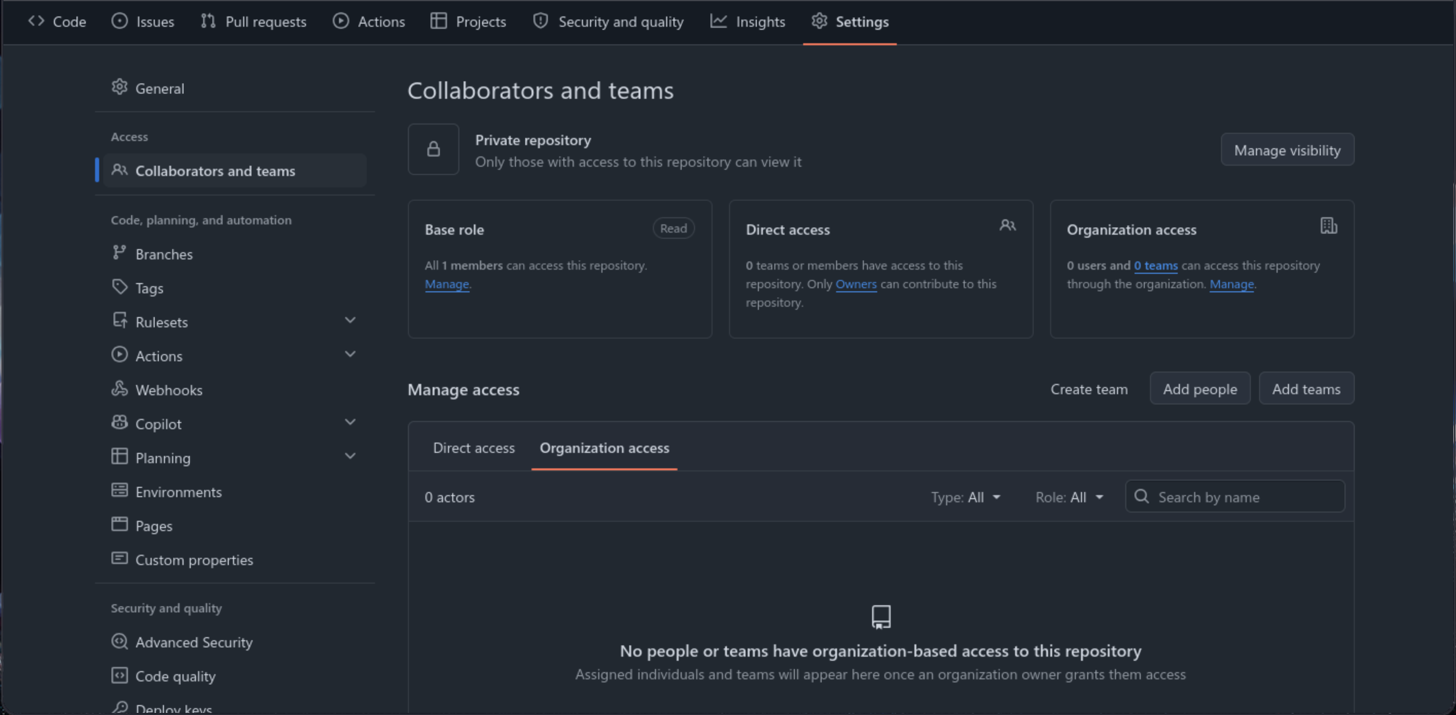 GitHub access settings