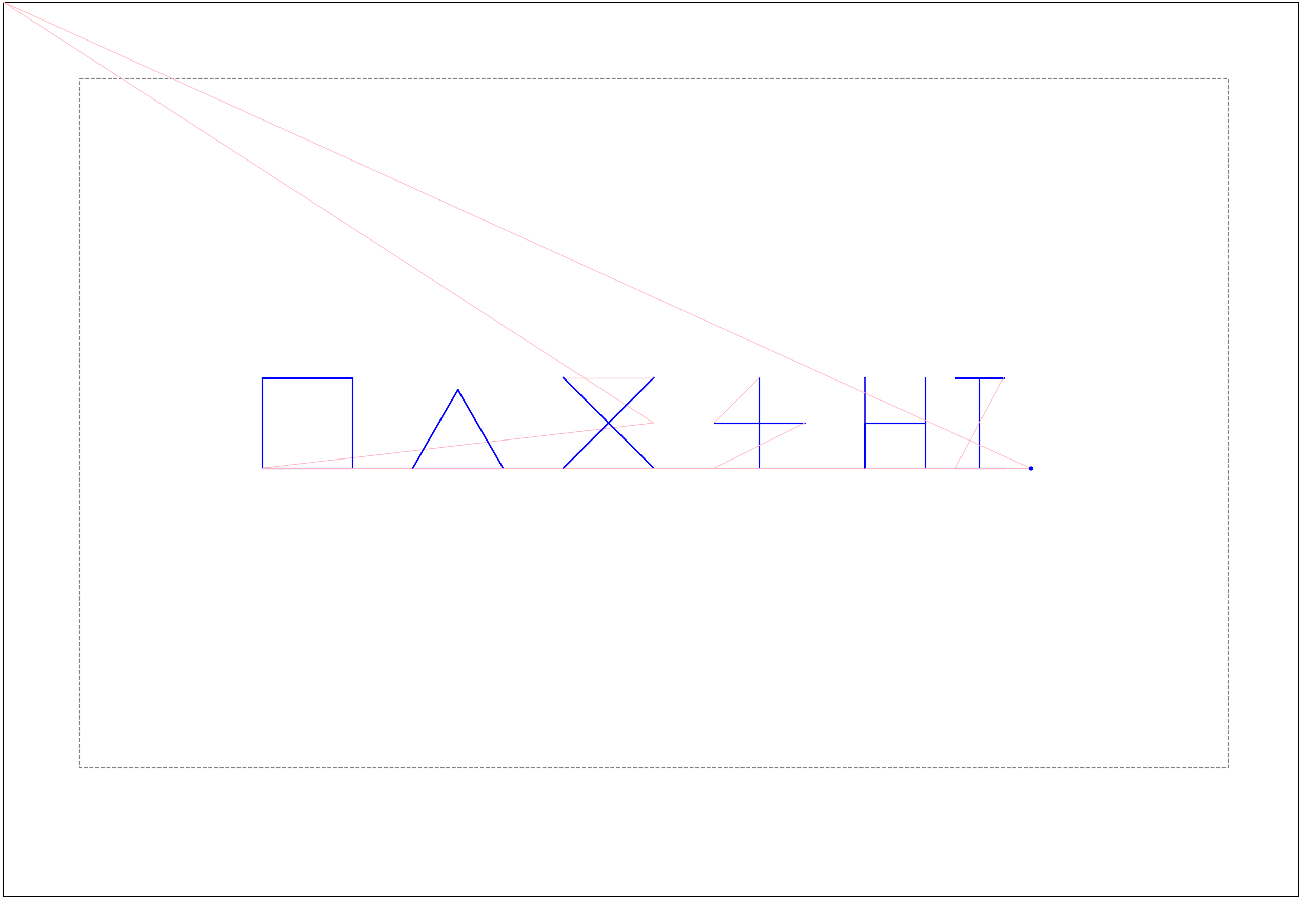 Preview of the simple-shapes program: blue shapes in a row, pink travel lines, and a grey dashed box