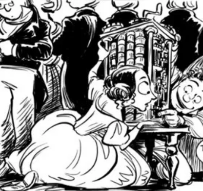 Ada Lovelace examining the Analytical Engine.