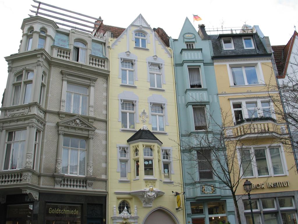 Colorful and narrow houses in central Aachen.