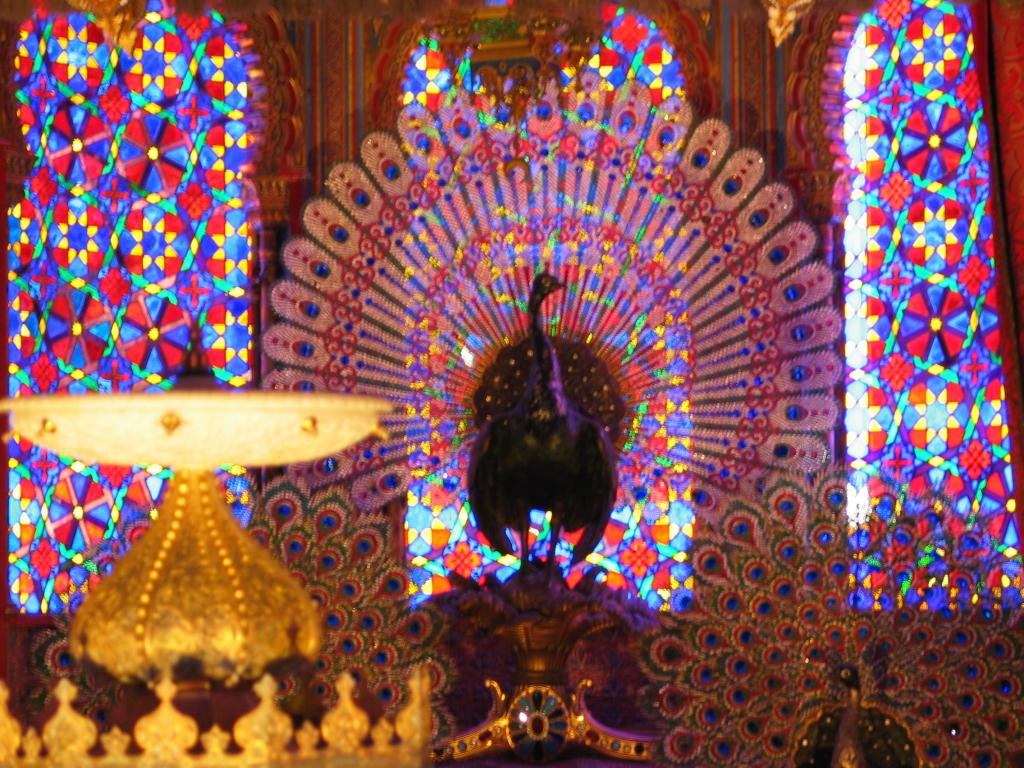 Detail of the peacock throne in the "kiosk" at Schlo Linderhof.  I
got great mileage out of Ben FrantzDale's design for a camera hood,
because the interior was behind a glass partition and the light was
very low.