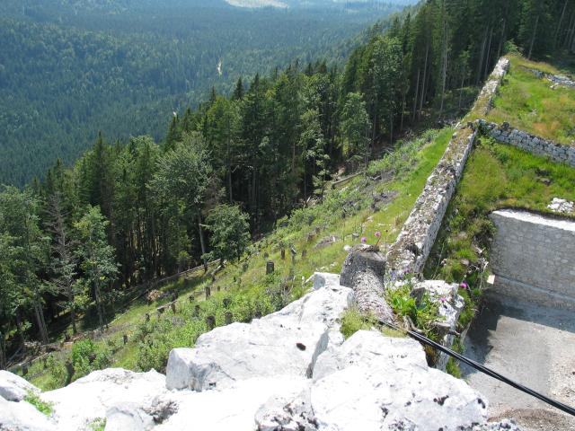 The devastated hillside just below the Schlokopf ruins.  This shot
clearly shows how the forest has been destroyed in the interest of
tourism.