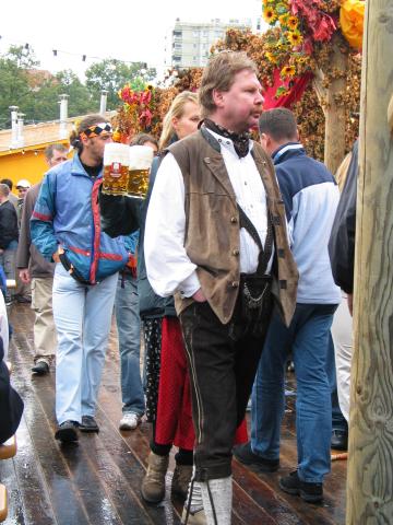 A traditional Bavarian outfit at Oktoberfest.  Lots of people take advantage of the festival to wear traditional clothes.
