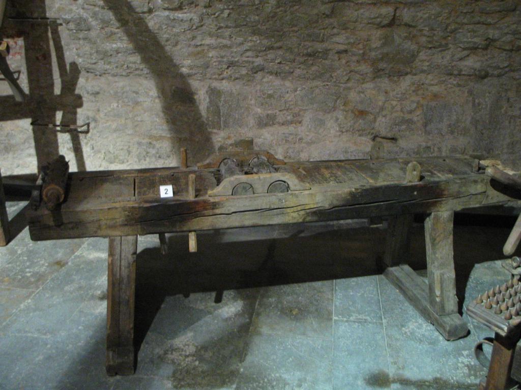 A rack in the Medieval Crime Museum.  Note the spiked rollers in the middle.