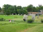 The inner part of the Avebury stone circle, seen from a moderate distance.