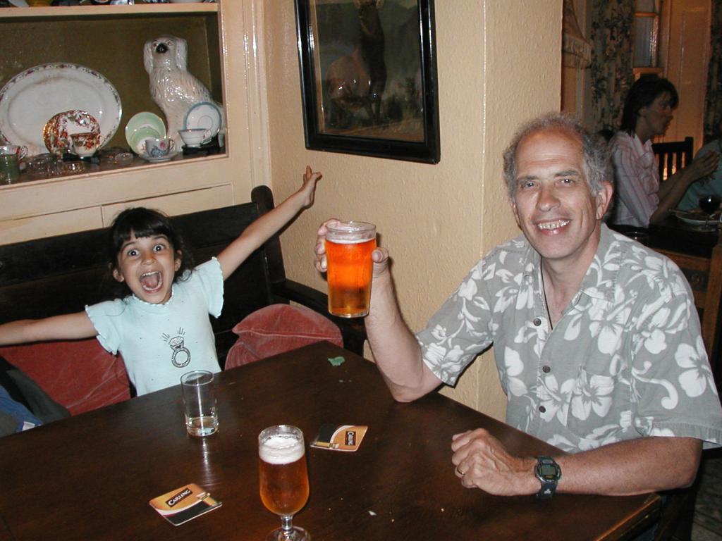 Geoff and Xandie in Pat's grandfather's favorite pub.  Photo by Pat.