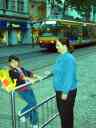 First day of school!  Xandie and Pat at the nearly deserted tram stop.
