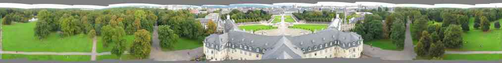 A 360-degree panoramic view of the Karlsruhe castle and surrounding
grounds, taken from the palace tower at the beginning of October.