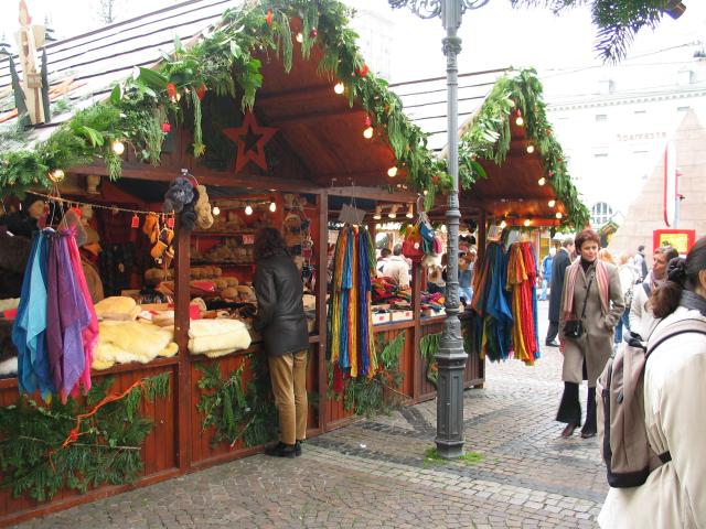 Booths in the Karlsruhe Christmas market.