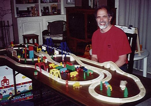 Geoff playing with the
	  train set