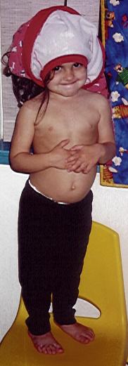 With a shirt
	  over her head