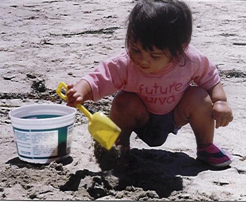 Digging in the sand at the Santa Cruz beach