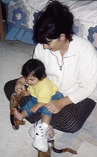 Trying on Daddy's shoes