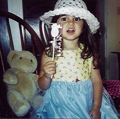 In a
	  princess dress made by Aunt Patty