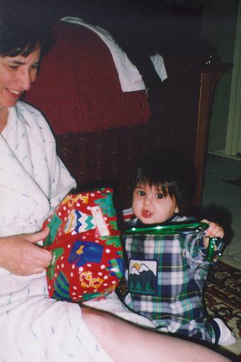 Helping Mommie unwrap stuff