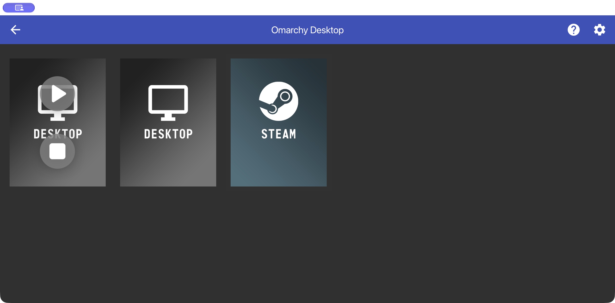 Moonlight application tiles showing Desktop, another desktop entry, and Steam