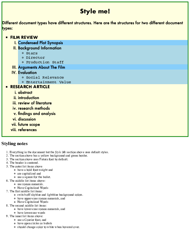 desired HTML with style